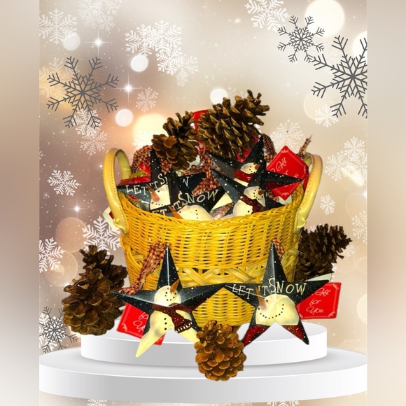 Metal star ornaments with painted snowmen - Picture 1 of 4